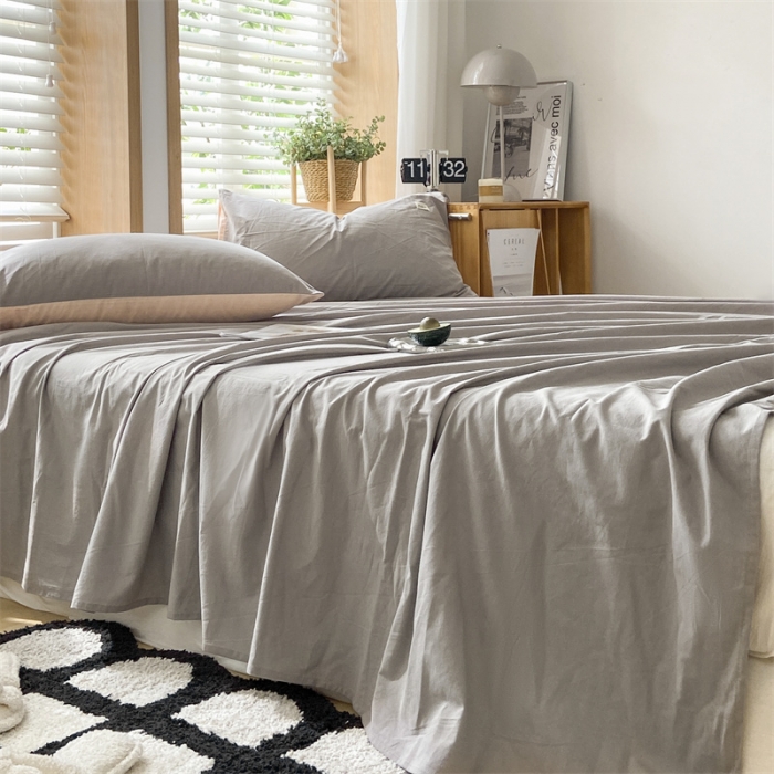 91家纺网 家纺一手货源 找家纺 蓝巢 2023新款全棉色织水洗棉系列单品床单 浅灰