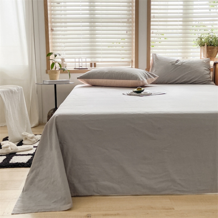 91家纺网 家纺一手货源 找家纺 蓝巢 2023新款全棉色织水洗棉系列单品床单 浅灰