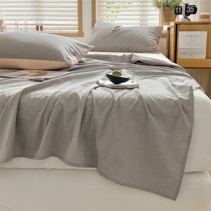 91家纺网 家纺一手货源 找家纺 蓝巢 2023新款全棉色织水洗棉系列单品床单 浅灰