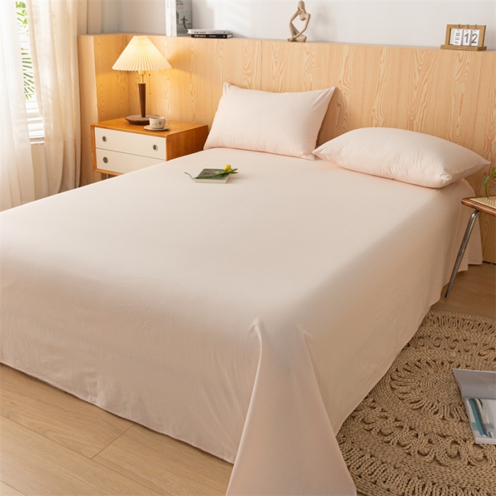 91家纺网 家纺一手货源 找家纺 蓝巢 2023新款全棉色织水洗棉系列单品床单 奶油粉