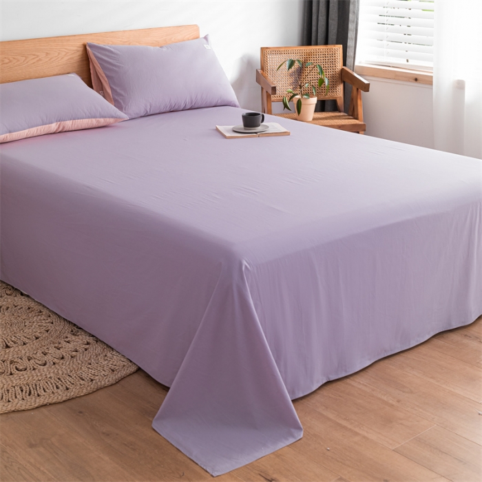 91家纺网 家纺一手货源 找家纺 蓝巢 2023新款全棉色织水洗棉系列单品床单 浅紫