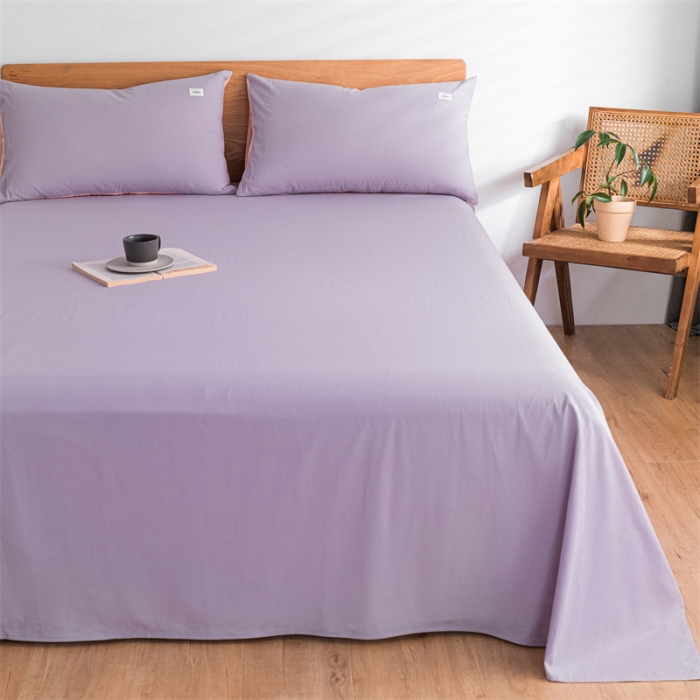 91家纺网 家纺一手货源 找家纺 蓝巢 2023新款全棉色织水洗棉系列单品床单 浅紫