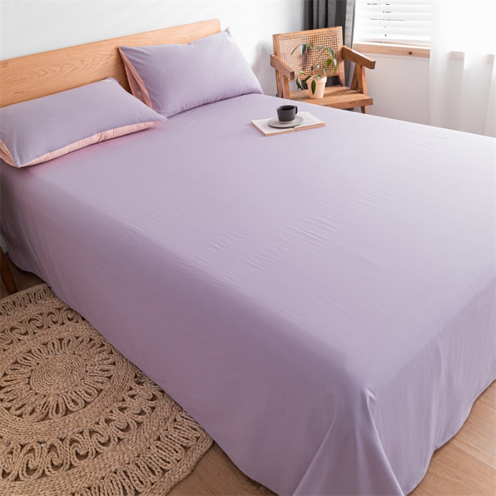 91家纺网 家纺一手货源 找家纺 蓝巢 2023新款全棉色织水洗棉系列单品床单 浅紫