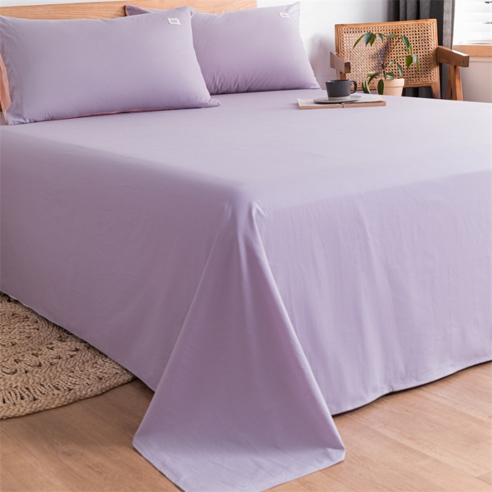 91家纺网 家纺一手货源 找家纺 蓝巢 2023新款全棉色织水洗棉系列单品床单 浅紫