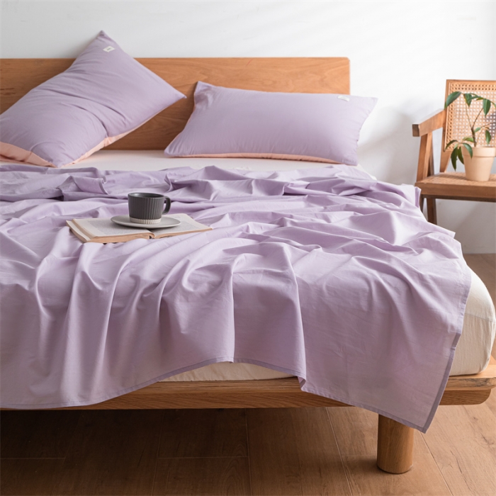 91家纺网 家纺一手货源 找家纺 蓝巢 2023新款全棉色织水洗棉系列单品床单 浅紫