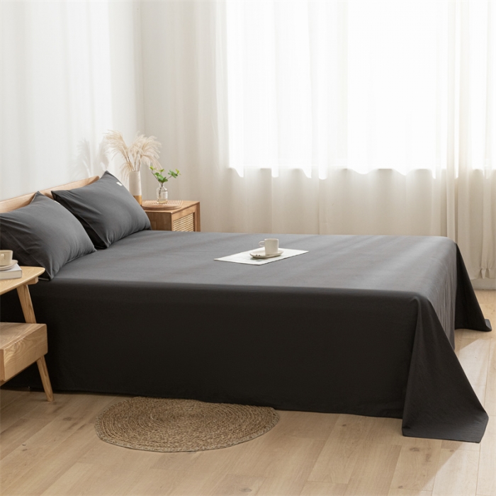 91家纺网 家纺一手货源 找家纺 蓝巢 2023新款全棉色织水洗棉系列单品床单 深灰