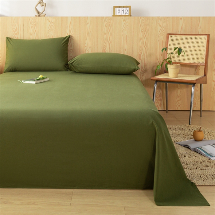 91家纺网 家纺一手货源 找家纺 蓝巢 2023新款全棉色织水洗棉系列单品床单 松叶绿