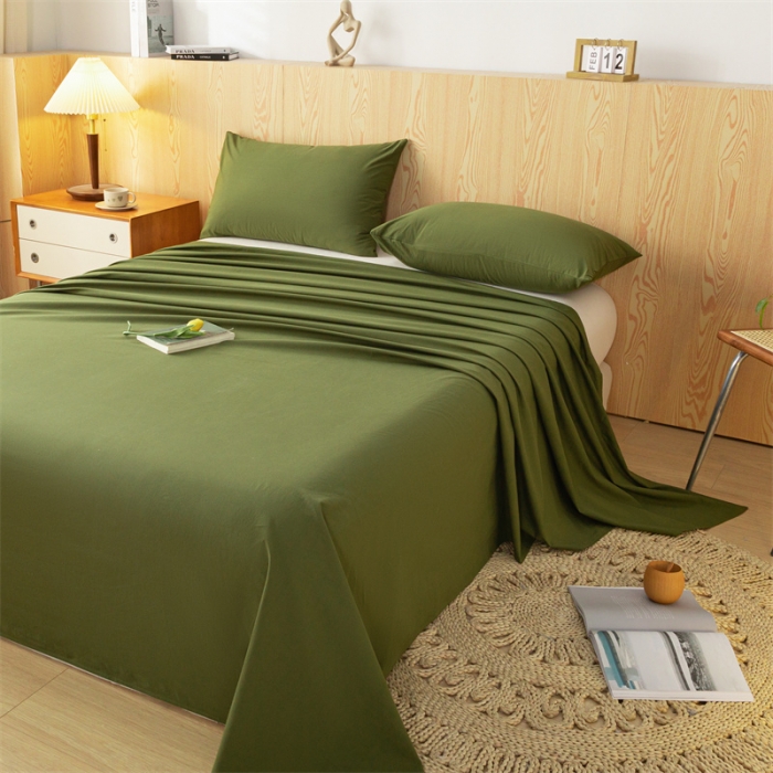 91家纺网 家纺一手货源 找家纺 蓝巢 2023新款全棉色织水洗棉系列单品床单 松叶绿
