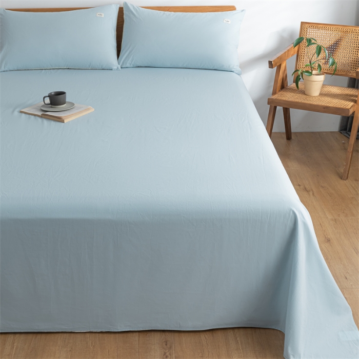 91家纺网 家纺一手货源 找家纺 蓝巢 2023新款全棉色织水洗棉系列单品床单 天空蓝