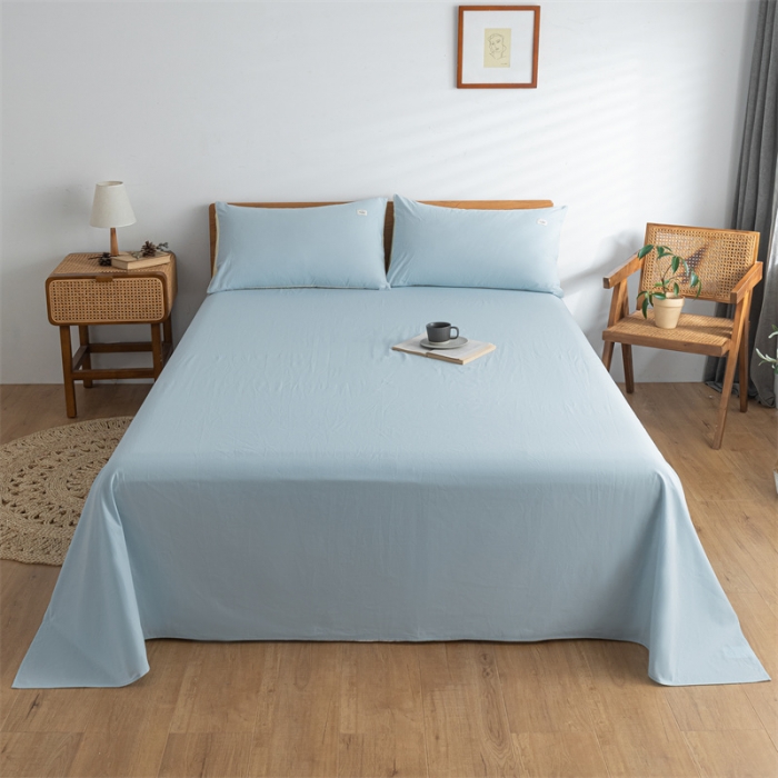 91家纺网 家纺一手货源 找家纺 蓝巢 2023新款全棉色织水洗棉系列单品床单 天空蓝