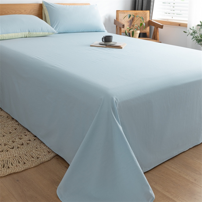 91家纺网 家纺一手货源 找家纺 蓝巢 2023新款全棉色织水洗棉系列单品床单 天空蓝