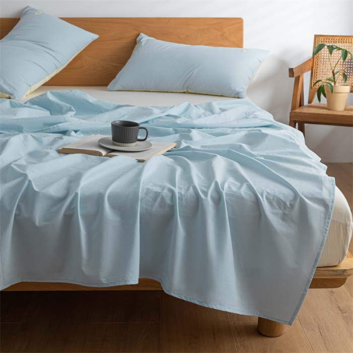 91家纺网 家纺一手货源 找家纺 蓝巢 2023新款全棉色织水洗棉系列单品床单 天空蓝