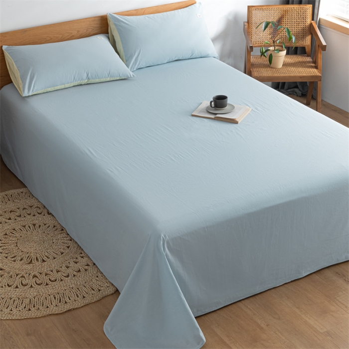 91家纺网 家纺一手货源 找家纺 蓝巢 2023新款全棉色织水洗棉系列单品床单 天空蓝