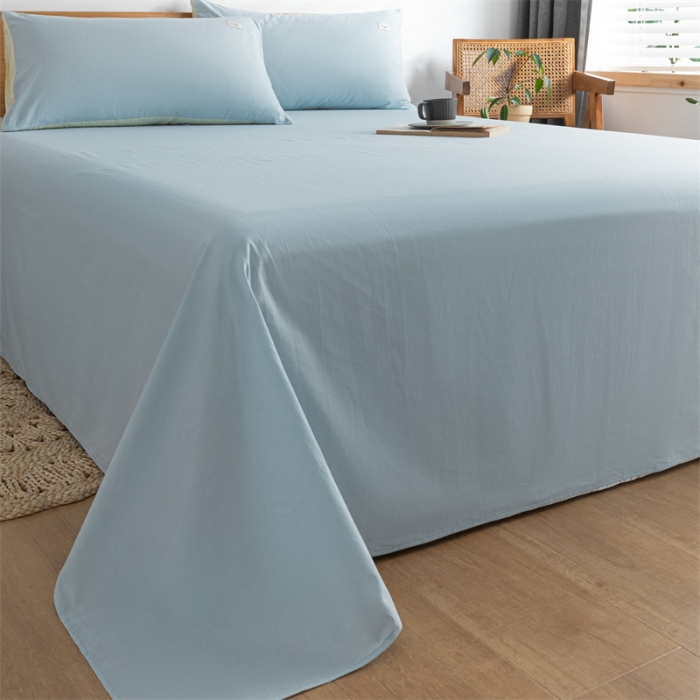 91家纺网 家纺一手货源 找家纺 蓝巢 2023新款全棉色织水洗棉系列单品床单 天空蓝