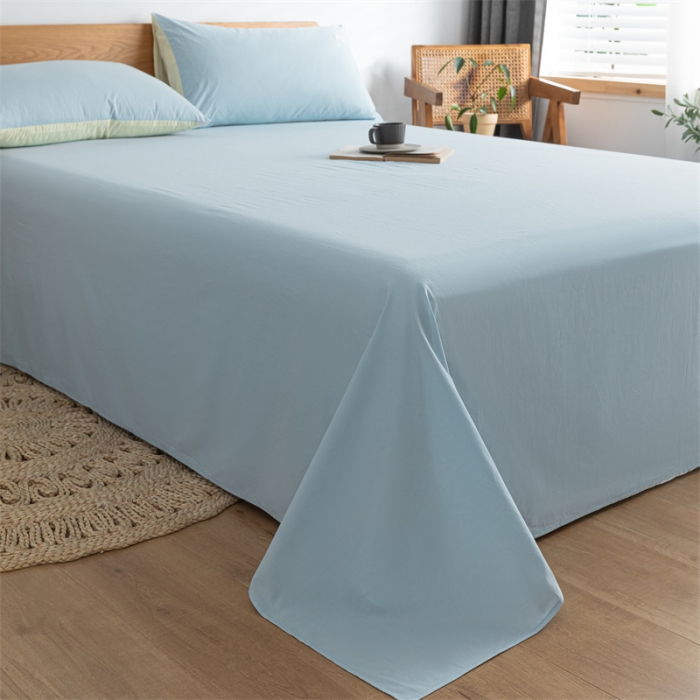 91家纺网 家纺一手货源 找家纺 蓝巢 2023新款全棉色织水洗棉系列单品床单 天空蓝