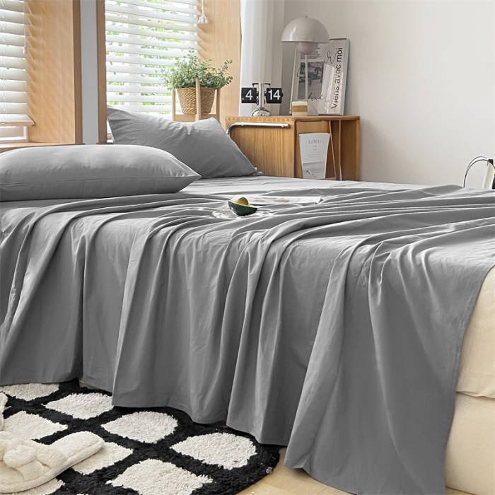 91家纺网 家纺一手货源 找家纺 蓝巢 2023新款全棉色织水洗棉系列单品床单 紫灰