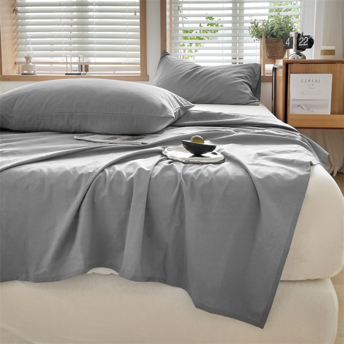 91家纺网 家纺一手货源 找家纺 蓝巢 2023新款全棉色织水洗棉系列单品床单 紫灰