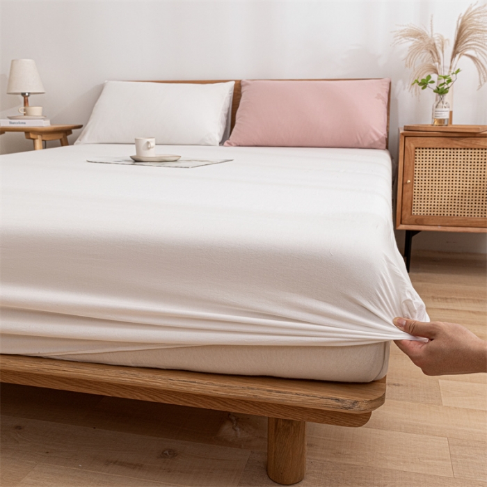 91家纺网 家纺一手货源 找家纺 蓝巢 2023新款全棉色织水洗棉系列单品床笠 本白