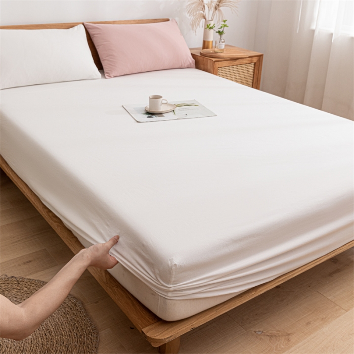 91家纺网 家纺一手货源 找家纺 蓝巢 2023新款全棉色织水洗棉系列单品床笠 本白