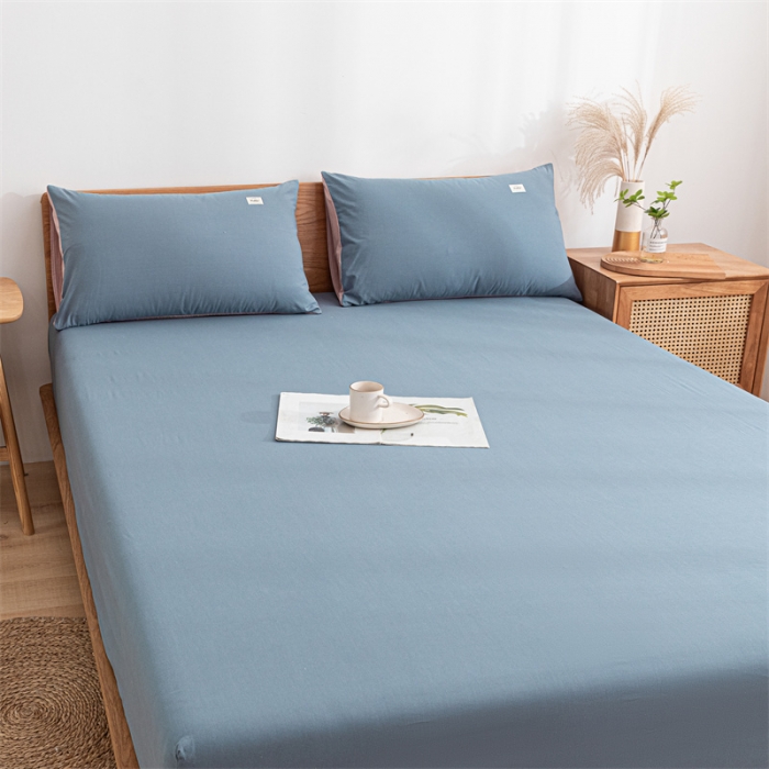 91家纺网 家纺一手货源 找家纺 蓝巢 2023新款全棉色织水洗棉系列单品床笠 宾利蓝