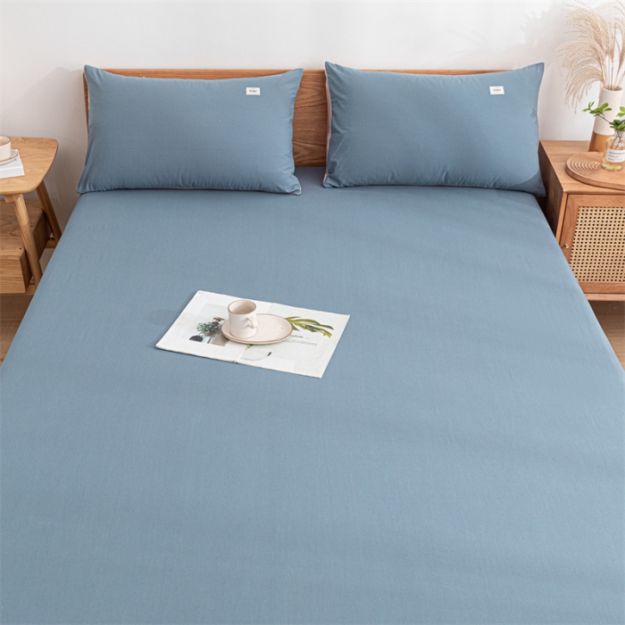 91家纺网 家纺一手货源 找家纺 蓝巢 2023新款全棉色织水洗棉系列单品床笠 宾利蓝