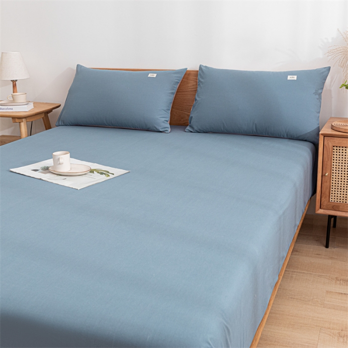 91家纺网 家纺一手货源 找家纺 蓝巢 2023新款全棉色织水洗棉系列单品床笠 宾利蓝