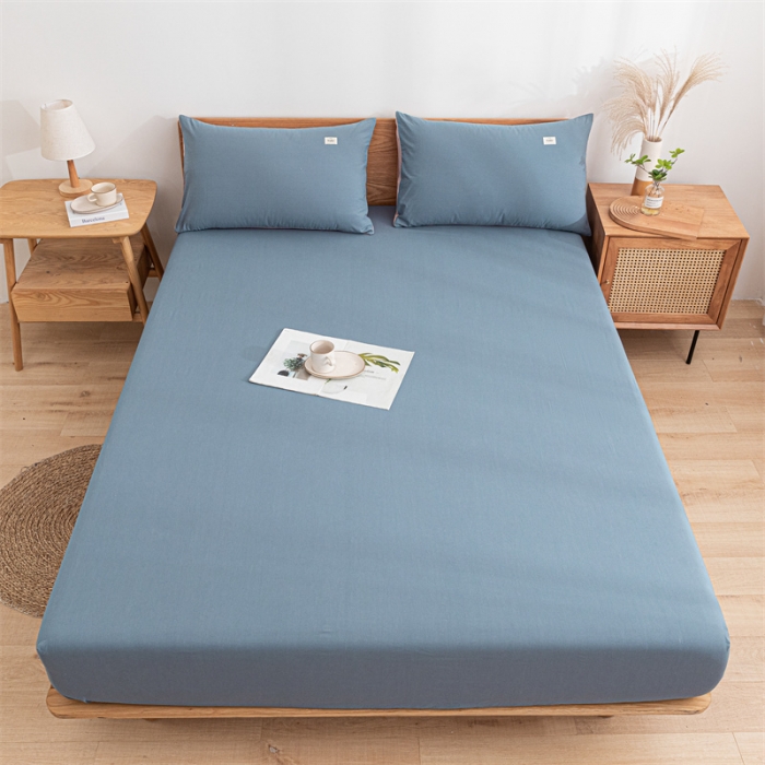 91家纺网 家纺一手货源 找家纺 蓝巢 2023新款全棉色织水洗棉系列单品床笠 宾利蓝