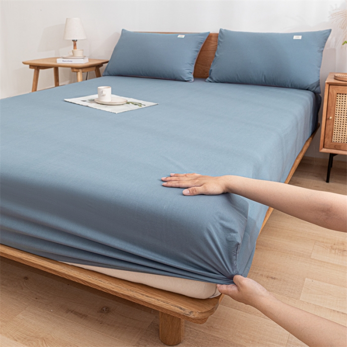 91家纺网 家纺一手货源 找家纺 蓝巢 2023新款全棉色织水洗棉系列单品床笠 宾利蓝