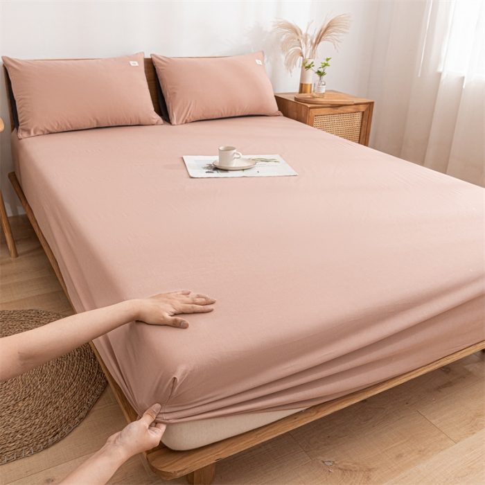 91家纺网 家纺一手货源 找家纺 蓝巢 2023新款全棉色织水洗棉系列单品床笠 豆沙