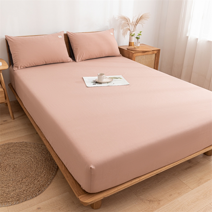 91家纺网 家纺一手货源 找家纺 蓝巢 2023新款全棉色织水洗棉系列单品床笠 豆沙