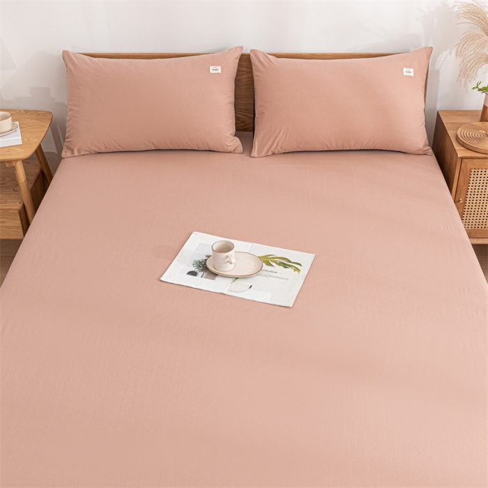 91家纺网 家纺一手货源 找家纺 蓝巢 2023新款全棉色织水洗棉系列单品床笠 豆沙