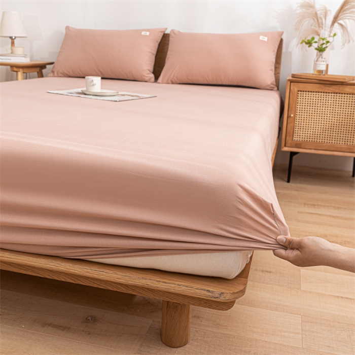 91家纺网 家纺一手货源 找家纺 蓝巢 2023新款全棉色织水洗棉系列单品床笠 豆沙