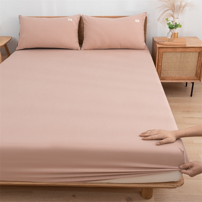 91家纺网 家纺一手货源 找家纺 蓝巢 2023新款全棉色织水洗棉系列单品床笠 豆沙