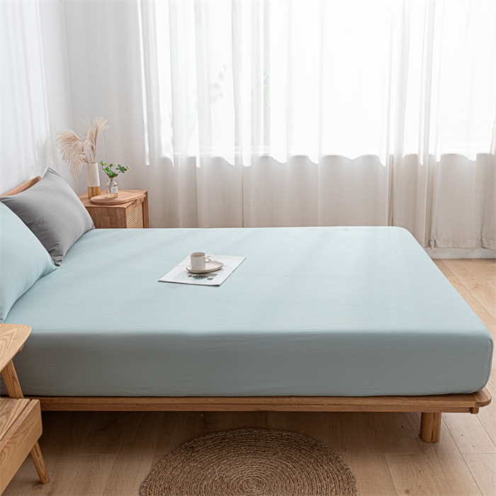 91家纺网 家纺一手货源 找家纺 蓝巢 2023新款全棉色织水洗棉系列单品床笠 繁星蓝