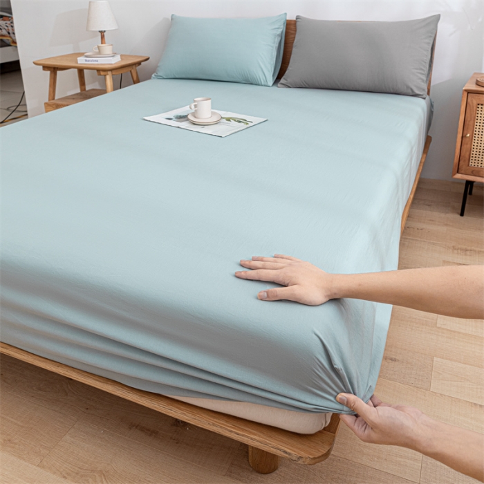 91家纺网 家纺一手货源 找家纺 蓝巢 2023新款全棉色织水洗棉系列单品床笠 繁星蓝