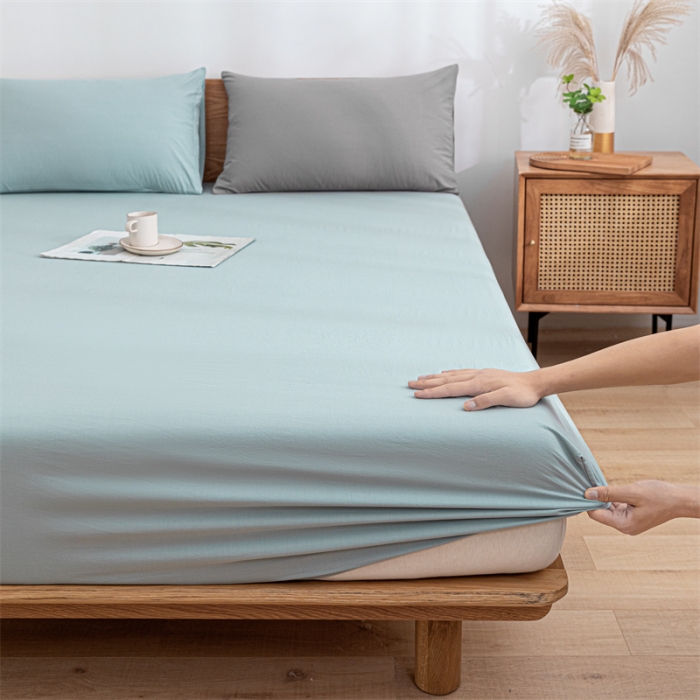 91家纺网 家纺一手货源 找家纺 蓝巢 2023新款全棉色织水洗棉系列单品床笠 繁星蓝