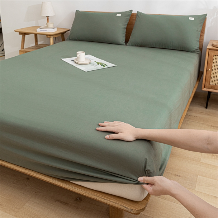 91家纺网 家纺一手货源 找家纺 蓝巢 2023新款全棉色织水洗棉系列单品床笠 复古绿