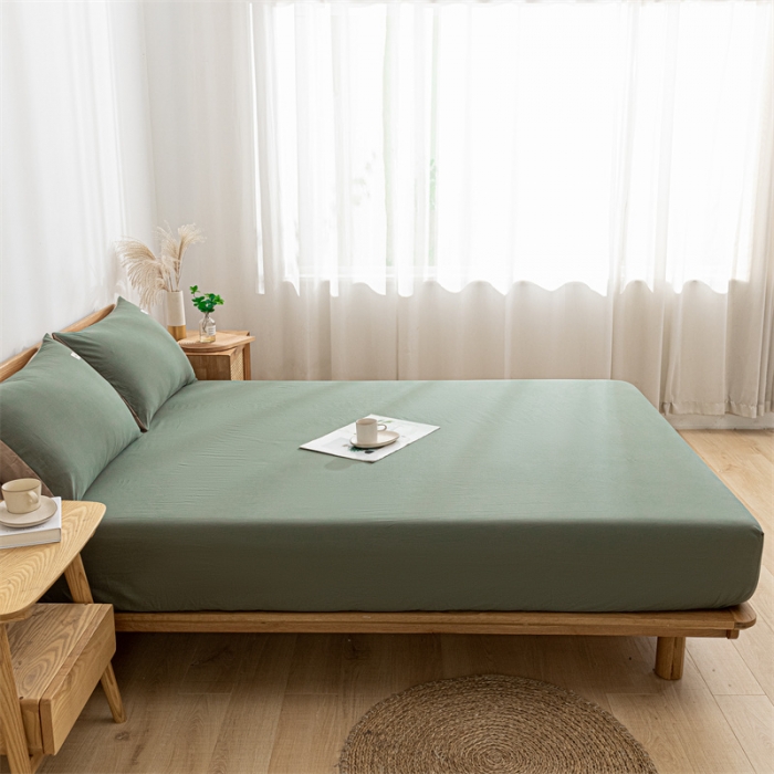 91家纺网 家纺一手货源 找家纺 蓝巢 2023新款全棉色织水洗棉系列单品床笠 复古绿