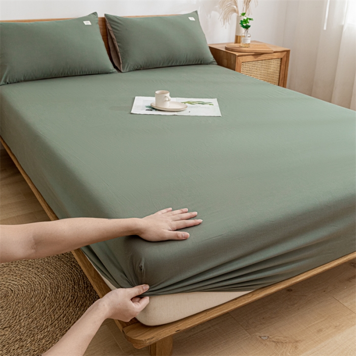 91家纺网 家纺一手货源 找家纺 蓝巢 2023新款全棉色织水洗棉系列单品床笠 复古绿