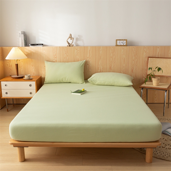 91家纺网 家纺一手货源 找家纺 蓝巢 2023新款全棉色织水洗棉系列单品床笠 橄榄绿