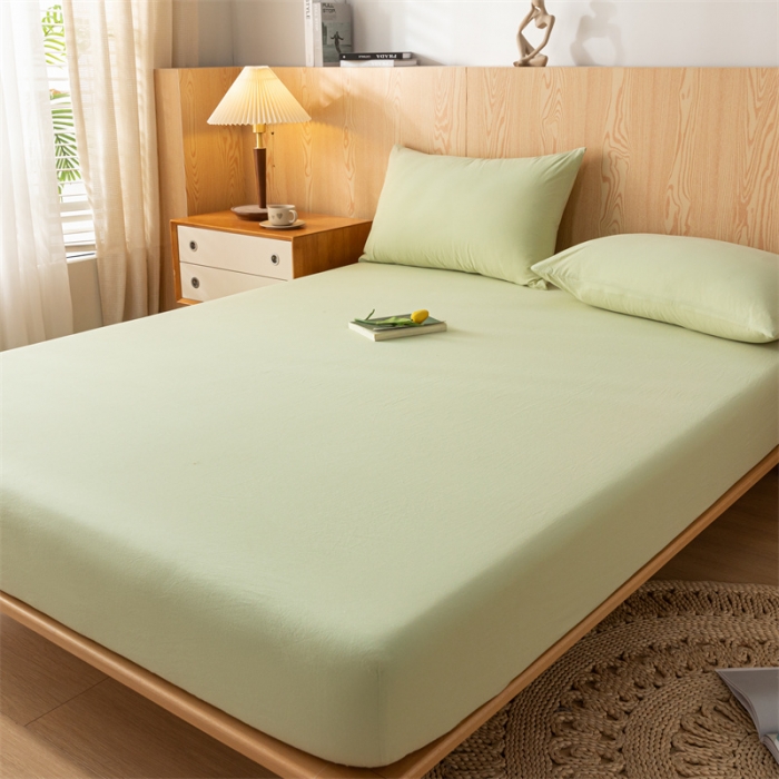 91家纺网 家纺一手货源 找家纺 蓝巢 2023新款全棉色织水洗棉系列单品床笠 橄榄绿