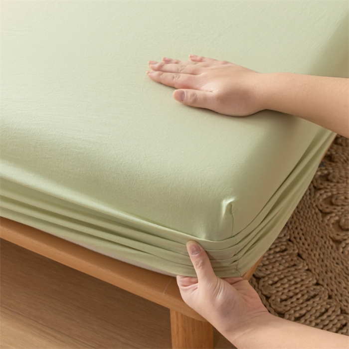 91家纺网 家纺一手货源 找家纺 蓝巢 2023新款全棉色织水洗棉系列单品床笠 橄榄绿