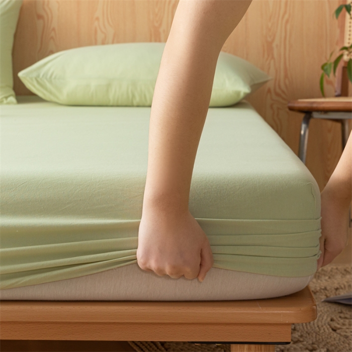 91家纺网 家纺一手货源 找家纺 蓝巢 2023新款全棉色织水洗棉系列单品床笠 橄榄绿