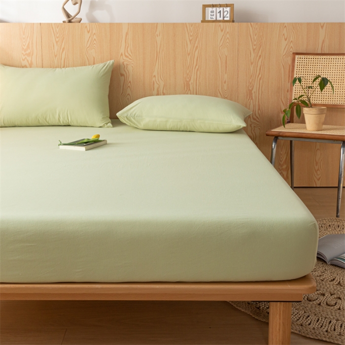 91家纺网 家纺一手货源 找家纺 蓝巢 2023新款全棉色织水洗棉系列单品床笠 橄榄绿