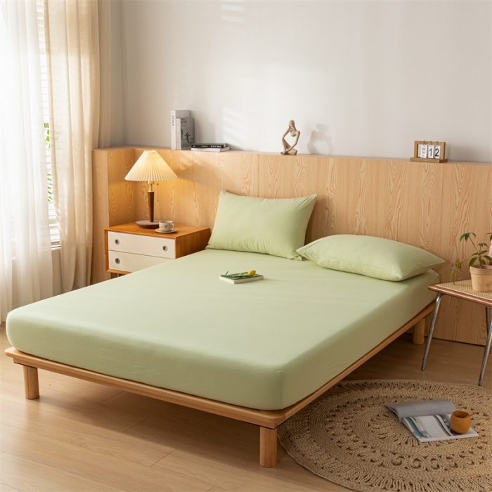 91家纺网 家纺一手货源 找家纺 蓝巢 2023新款全棉色织水洗棉系列单品床笠 橄榄绿