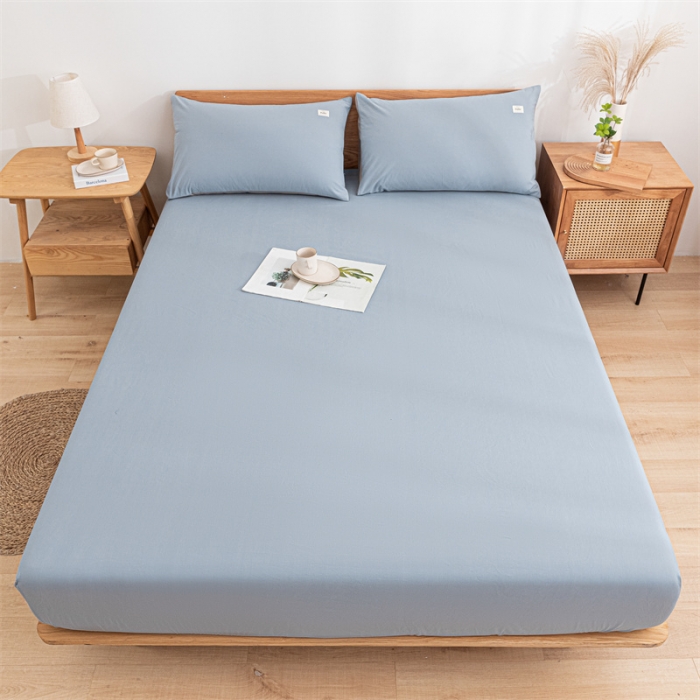 91家纺网 家纺一手货源 找家纺 蓝巢 2023新款全棉色织水洗棉系列单品床笠 湖蓝