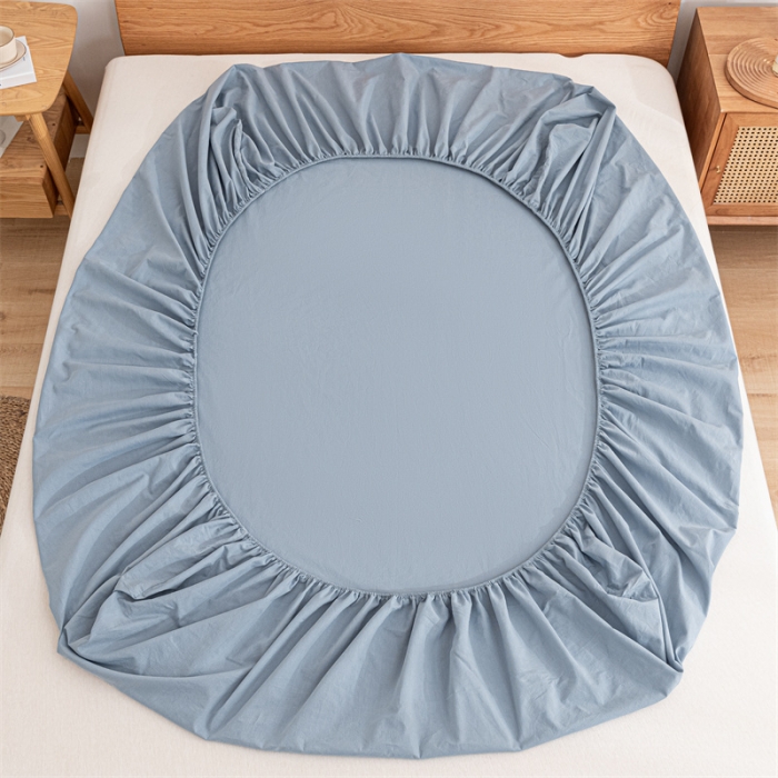 91家纺网 家纺一手货源 找家纺 蓝巢 2023新款全棉色织水洗棉系列单品床笠 湖蓝