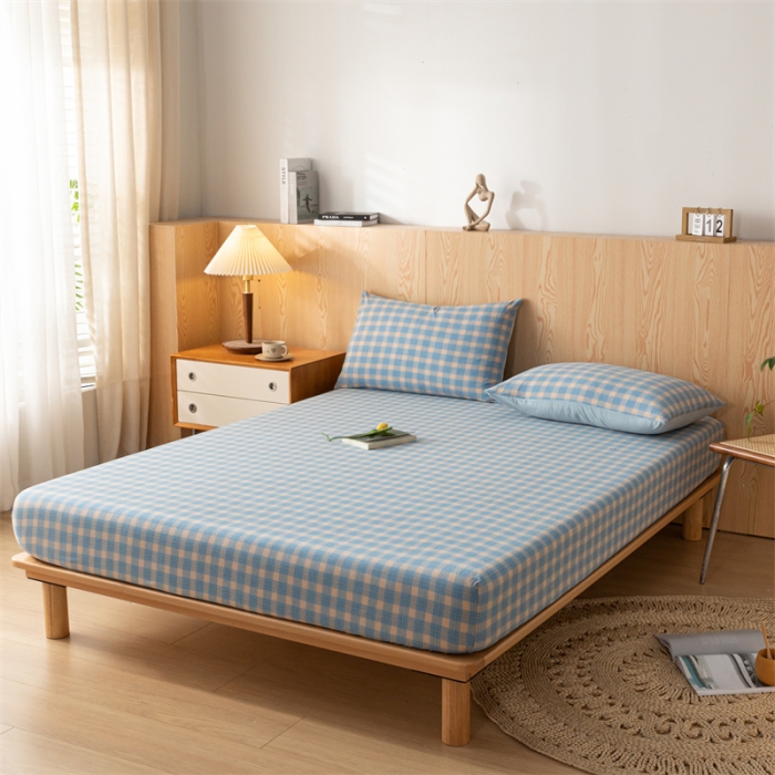 91家纺网 家纺一手货源 找家纺 蓝巢 2023新款全棉色织水洗棉系列单品床笠 简格兰