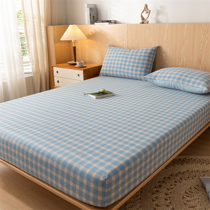 91家纺网 家纺一手货源 找家纺 蓝巢 2023新款全棉色织水洗棉系列单品床笠 简格兰