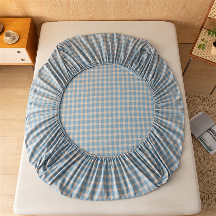 91家纺网 家纺一手货源 找家纺 蓝巢 2023新款全棉色织水洗棉系列单品床笠 简格兰